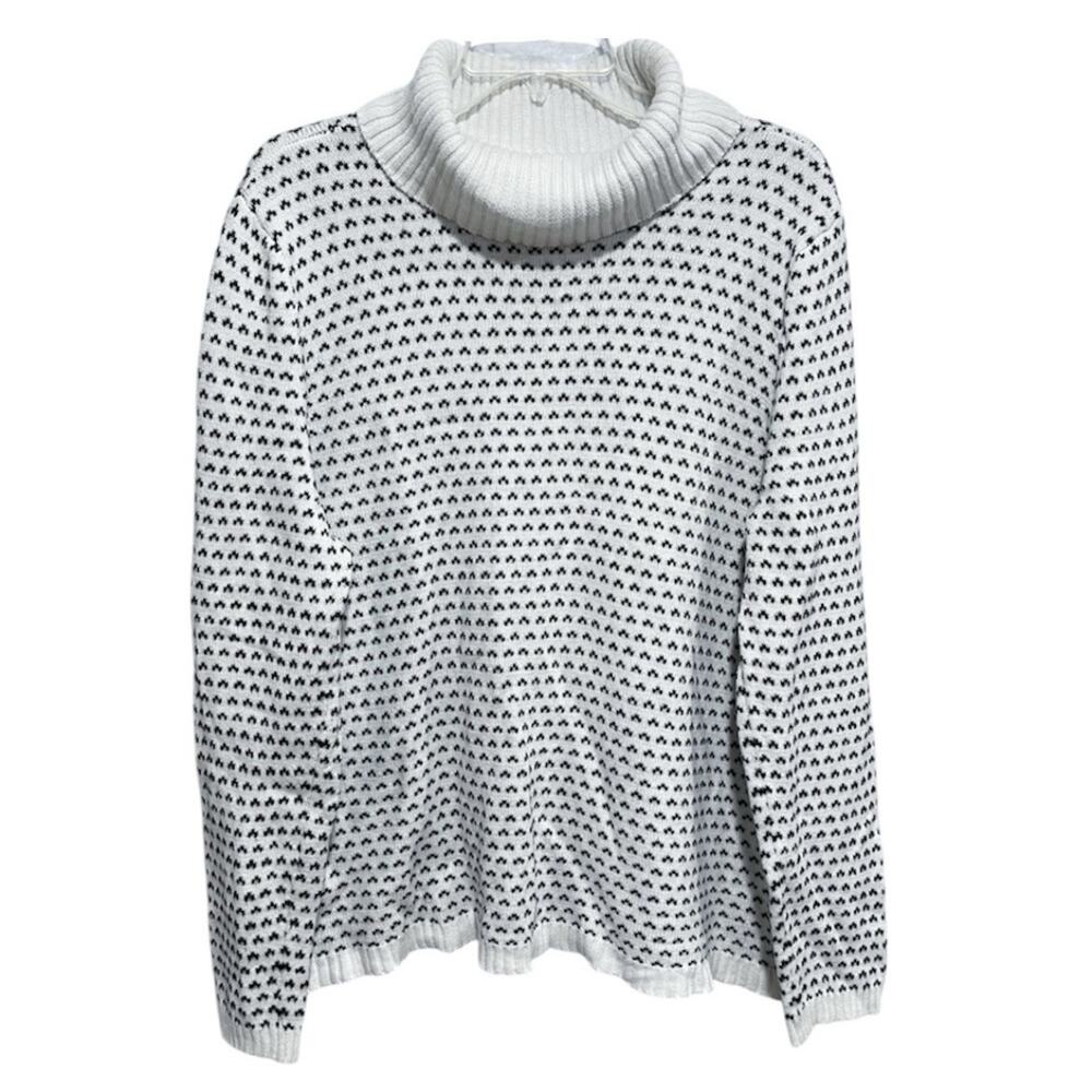Karen Scott Womens Birds Eye Knit Turtleneck Sweater Size XL White Ski Preppy